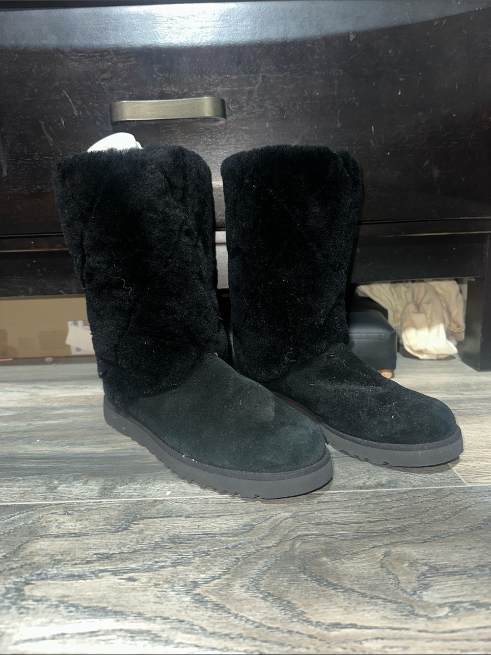 Black Women's Uggs Suede Faux-Fur Mid-Calf Boots
